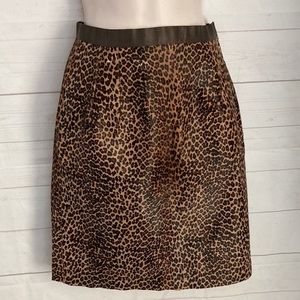Oscar de la Renta Pony Hair Leather Leopard Print Skirt